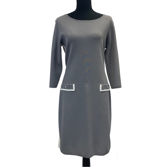 Lauren Ralph Lauren gray ivory white knit bodycon midi dress Sz 10 NWT - Picture 3 of 14